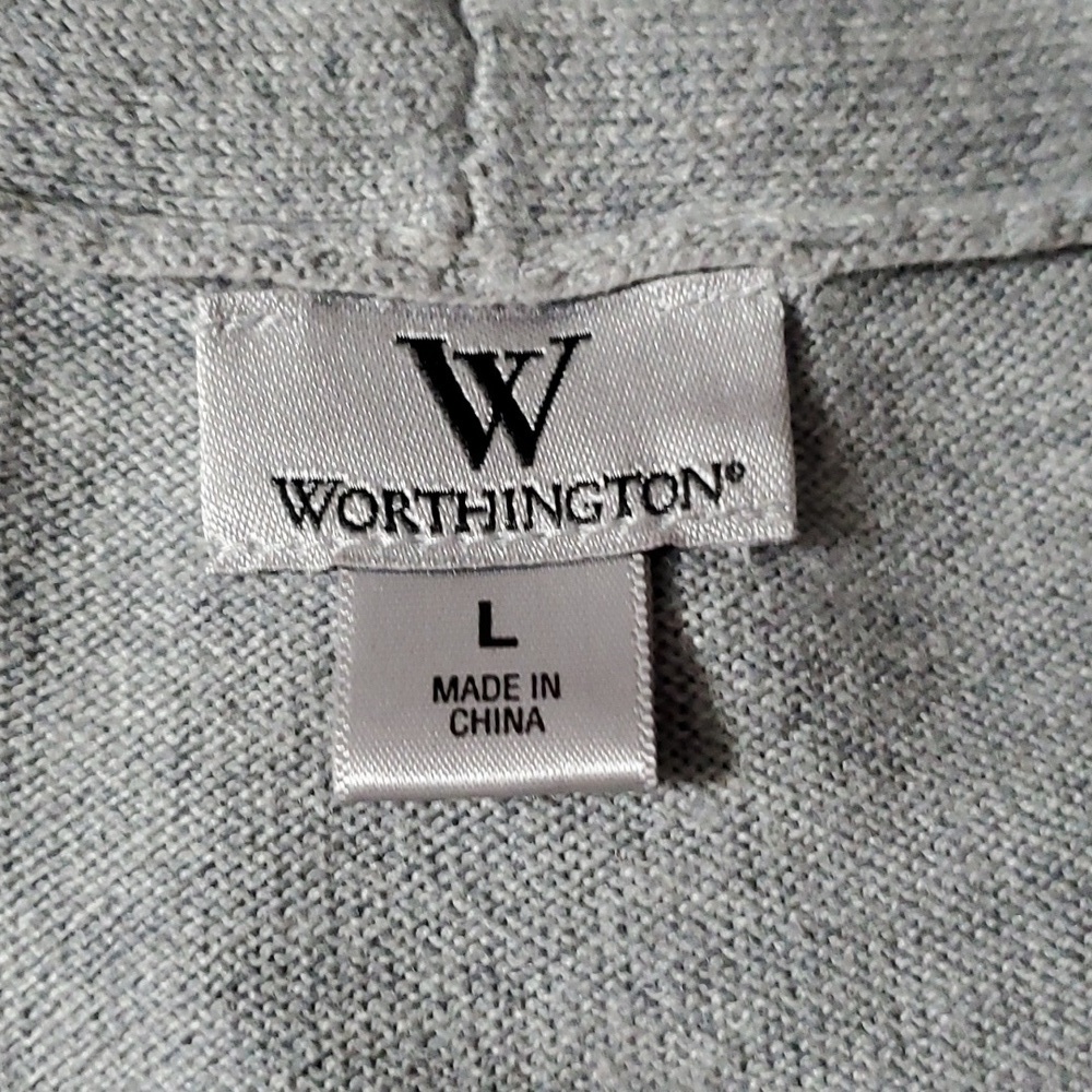 Worthington Gray Open Front Button Cardigan Sweater Cotton Blend Size Large - Picture 6 of 11